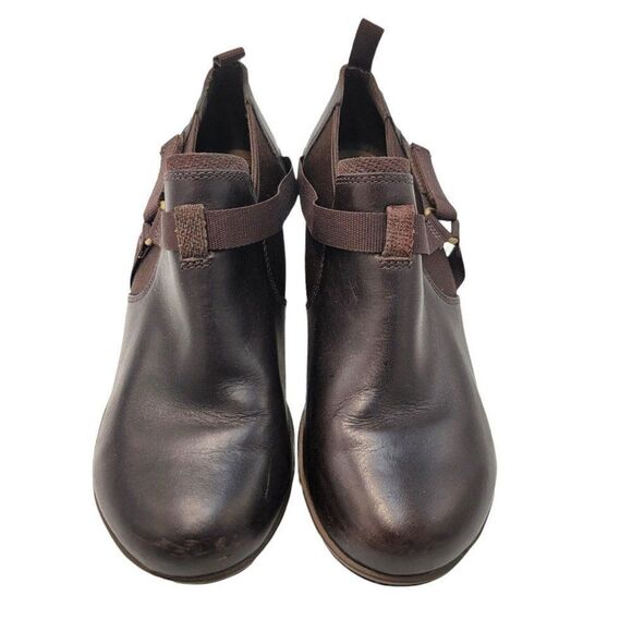Merrell Ankle Bootie Womens Size 7 Brown Leather Heel Boots Clog Hiking Work - Picture 2 of 6